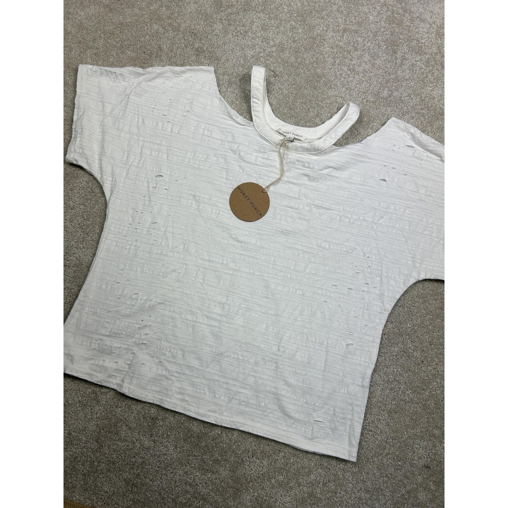 Honey Punch Shirt Womens Small White Stripe Strap Neck Dolman Short Sleeve‎ Top